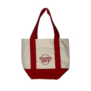 Trader Joe's 2025 Limited Edition Red Mini Tote Bag Canvas Shopping Bag Red Logo